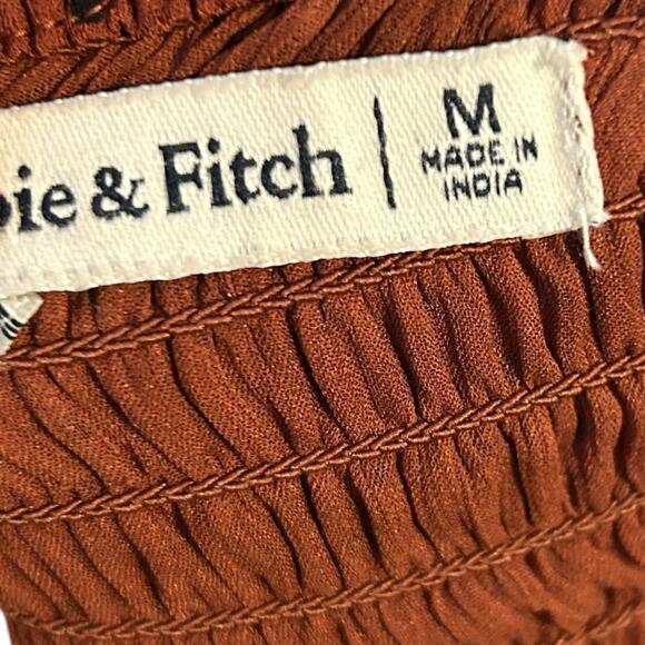 Abercrombie & Fitch Smocked Square Neck Tie Sleeve Crop Top Size Medium Rust - Picture 7 of 9